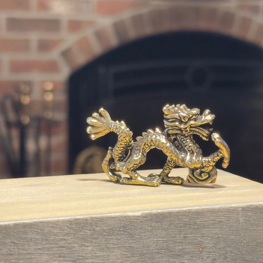 BG1 Chinese Zodiac Dragon Figurine Brass Tone Miniature Animal Sculpture Small